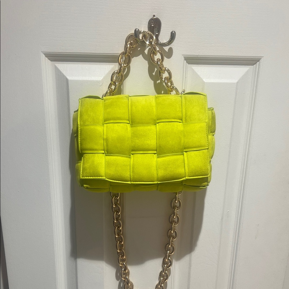 Lime Green Woven Chain Shoulder Bag